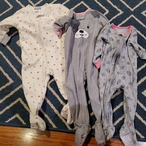 3 Carter's 12 month footed jammies